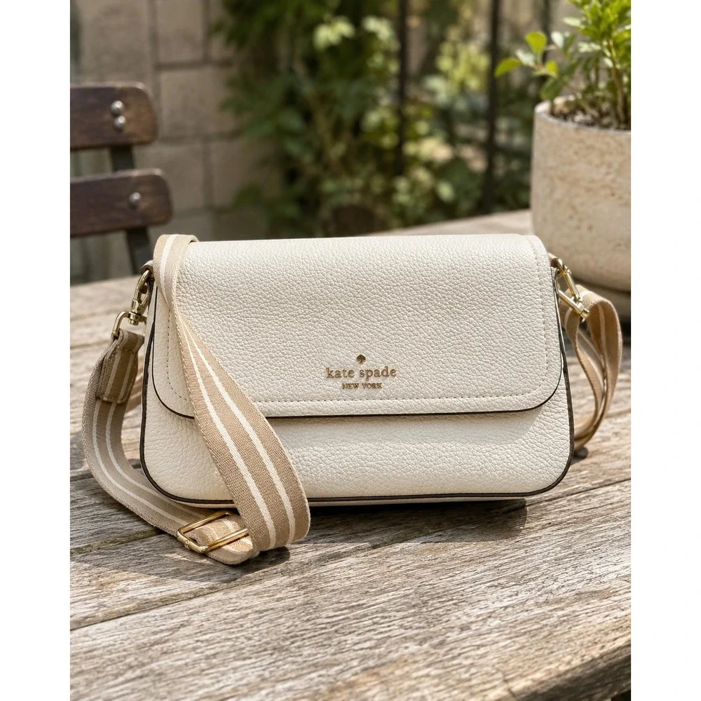 Kate Spade Bag Rosie Cream Pebbled Leather Small Flap Camera Crossbody
